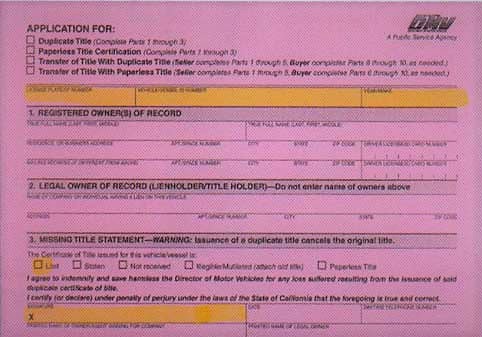 california dmv form application for duplicate title
